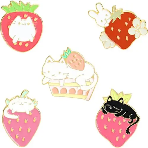Produktbild: TENDYCOCO 5 Stücke Niedliche Pins Erdbeerbroschen Rucksack Kleidung Pins Set Für Mädchen