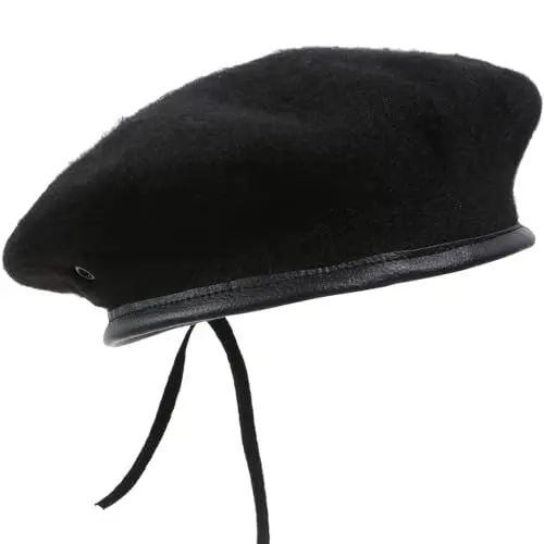Produktbild: Verstellbare Unisex BaskenmüTze Aus Reiner Wolle FüR FrüHling Und Herbst, Schwarz, 60cm, Ideal FüR Dekoration Und KostüMe
