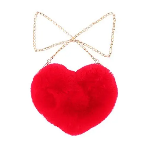 Produktbild: TENDYCOCO Handtasche Fell Umhängetasche Plüsch Pfirsich Herzform Tasche Kette Messenger Bag Damen Umhängetasche Für Damen (Rot)