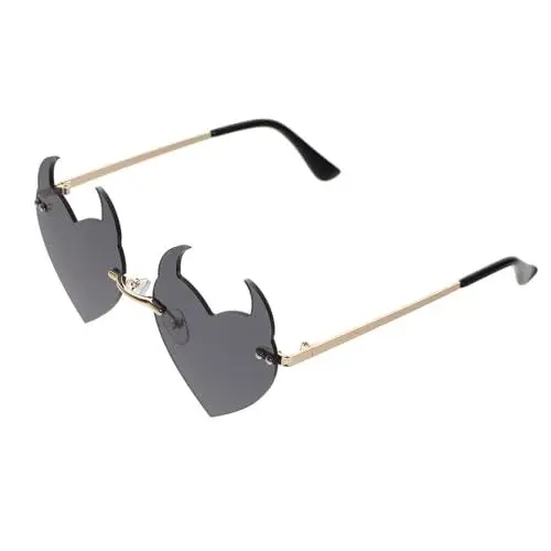Produktbild: TENDYCOCO Heart Randless Sonnenbrille Rahmenlose Brille: Halloween Sonnenbrille Teufel Sonnenbrille Graue Party Brillen für Party Nachtclub Bar Danzfoto Requisiten