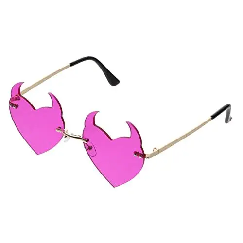 Produktbild: TENDYCOCO Heart Randless Sonnenbrille Rahmenlose Brille: Halloween Sonnenbrille Teufel Sonnenbrille Violette Party Eyewear für Party Nachtclub Bar Danzfoto Requisiten