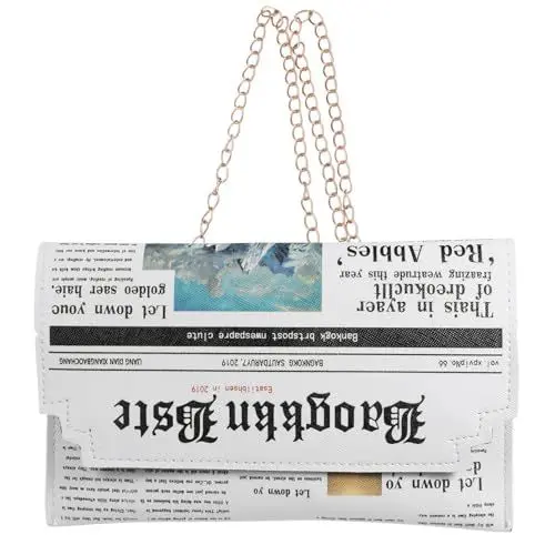 Produktbild: Moderne Pu Leder Umhängetasche Für Damen Mit Zeitungsdesign Multifunktionale Schultertasche Mit Kette Als Einkaufstasche Für Kleine Gegenstände