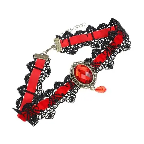 Produktbild: TENDYCOCO Spitzenhalskette halloween halskette trauzeugen Premium Halskette Persönliche Halskette mama halskette Halsband aus Spitze Halskette aus Spitze Kragen Halskette Acryl rot