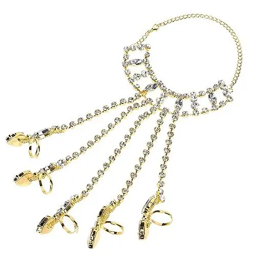 Produktbild: TENDYCOCO Strass Fäustlinge Armband Armbänder Für Frauen Diamantringe Diamantarmband Armband Für Frauen Lange Fingerringe Armreifen Für Damen Gothic-armband Diamant-ring Strasssteine Golden