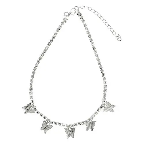 Produktbild: TENDYCOCO Strass Schmetterlings Halskette Handgefertigte Halsketten Halskette Für Den Abend Teenager Halskette Damen Choker Halskette Choker Halskette Für Frauen Schmetterlings