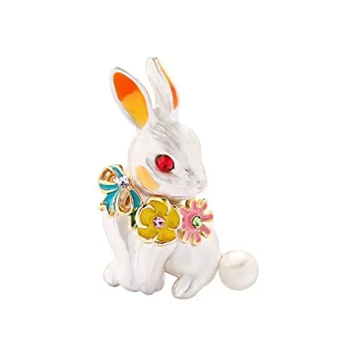 Produktbild: TENDYCOCO Brosche mit Kristallen, Emaille, niedliche Tiere, Kaninchen, Anstecknadel, Weiß, Brosche, Dekorative, Whimsical, Unisex