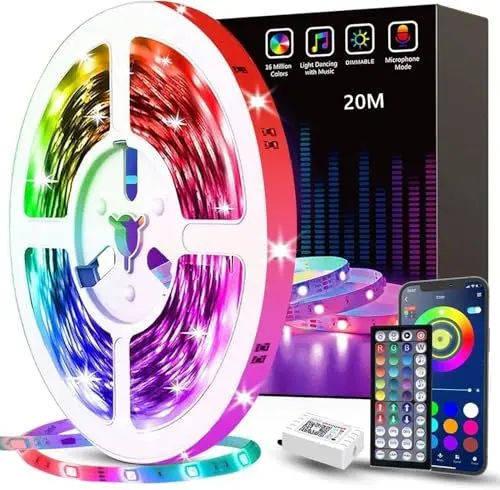 Produktbild: Tenmiro LED Streifen 20m, RGB LED Strip mit Fernbedienung und APP Steuerung, Musik sync Led Band Dimmbar und Farbwechselnd für Zimmer, Haus, Party, Festliche Deko
