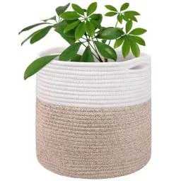 Produktbild: Tenn Well 30 cm Blumentopf mit Einsatz, Baumwolle, Innen-Pflanzgefäß, gewebter Aufbewahrungskorb für Zimmerpflanzen, Blumentopf und Heimdekoration (Weiß und Khaki)