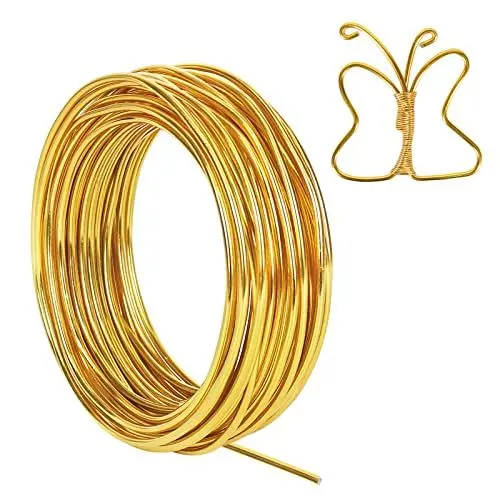Produktbild: Tenn Well Aluminiumdraht 9 Gauge 3 mm dick 15 m biegbar Metalldraht für Fahrrad Modell Skelett Handwerk Blumenherstellung Schmuckherstellung Draht-Weben und Wickeln (Gold)
