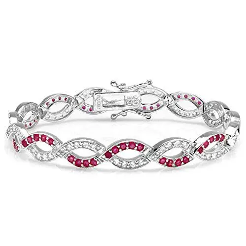 Produktbild: Tennis-Armband, 3,00 Kt, echter roter Rubin und Weißtopas, Sterling-Silber 925, 8 mm breit x 19 cm lang
