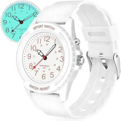 Produktbild: TENOCK Armbanduhr Wasserdicht Damen,Armbanduhr Analog,Herren Analoge Quarz Uhr,5 ATM Wasserdicht Damenuhr Nachtlicht für Modischer Casual-Matching oder Sportliche Aktivität(Weiß)