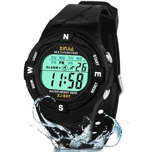 Produktbild: TENOCK Kinder Digitaluhr für Jungen,LED Sportuhren für Kinder, 50M Wasserdicht Digital Uhren mit Alarm Stoppuhr, Geschenke für Ihre Kinder Alter 4-15(Schwarz)