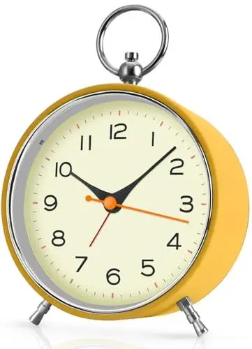 Produktbild: TENOCK Retro Wecker Analoge Ohne Ticken mit Nachtlicht Snooze, 4.3'' Runde Batteriebetrieben Wecker Laut für Tiefschläfer, Wecker Ohne Strahlung für Schlafzimmer Wohnzimmer (Gelb)