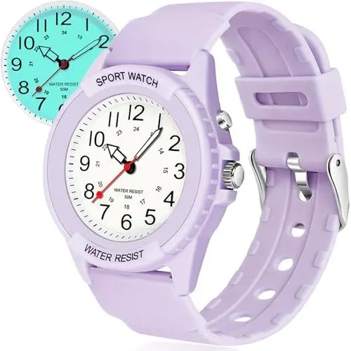 Produktbild: TENOCK Sportliche Armbanduhr Damen,Armbanduhr Analog,Damen Analoge Quarz Uhr,5 ATM Wasserdicht Damenuhr Nachtlicht für Modischer Casual-Matching oder Sportliche Aktivität(Violett)