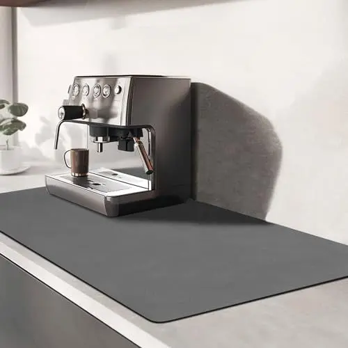 Produktbild: TENQUAN Abtropfmatte Geschirr, Kaffeemaschine Matte Unterlage 60X40cm Super Saugstarke Trockenmatte Kein Spülen für Kaffeemaschine Küche Spüle Rutschfest & Schnelltrocknend (Dunkelgrau)