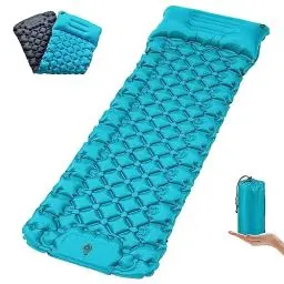 Produktbild: TENQUAN Isomatte Selbstaufblasend Luftmatratze Camping - 9CM Aufblasbare Campingmatte Schlafmatte Airbed Klappbar Isomatte Outdoor mit Fußpumpe für Auto Zeltlager Trekking Strand （Pfauenblau/Grau）