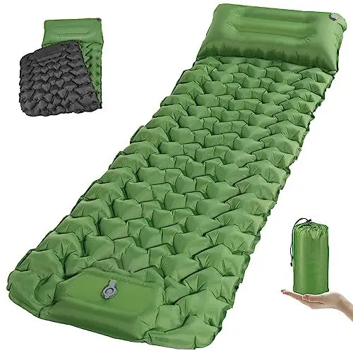 Produktbild: TENQUAN Isomatte Selbstaufblasend, Luftmatratze Selbstaufblasend 9CM Selbstaufblasbare Luftmatratze Campingmatratze mit Fußpumpe und Kopfkissen, Ultraleicht Aufblasbare Isomatte Outdoor(Grün/Grau)