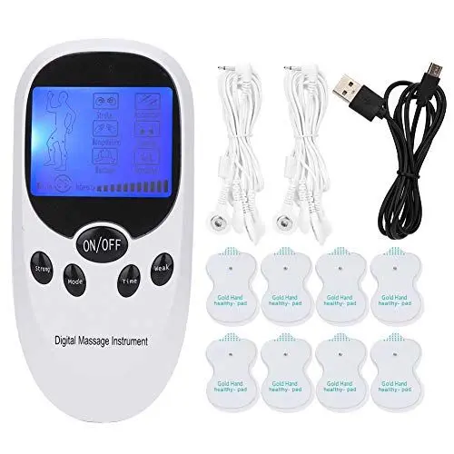 Produktbild: Tens Gerät Schmerztherapie mit Zwei Ausgängen, Reizstromgerät Digitaler Elektronischer Muskelstimulator, TENS Massagegerät für Rücken, Nacken, Muskel und Gelenkschmerzen mit 6 Massagemodi, 8 Patches