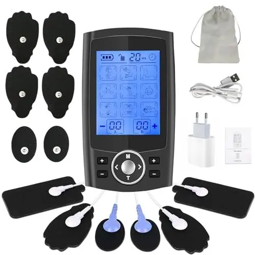 Produktbild: Tens gerät schmerztherapie,Massagegerät mit 36 Modi für die Schmerzlinderungstherapie,Zweikanal TENS EMS Elektrostimulationsgerät Mit 12 Massage-Pads, staubiger Aufbewahrungstasche mit Kordelzug