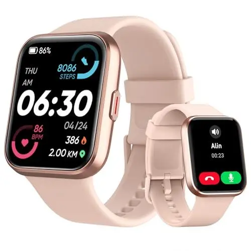 Produktbild: Tensky Smartwatch Damen mit Telefonfunktion 1,8'' Alexa Integriert Herren Fitnessuhr 100 Sportmodi, Pulsmesser, SpO2 Stress Schlafmonitor, IP68 Wasserdicht Schrittzähler für Android iOS, Rosa
