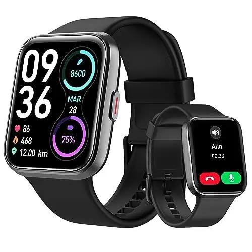 Produktbild: Tensky Smartwatch Herren Damen mit Telefonfunktion 1,8'' Alexa Integriert Fitnessuhr 100 Sportmodi, Pulsmesser, SpO2 Stress Schlafmonitor, IP68 Wasserdicht Schrittzähler für Android iOS
