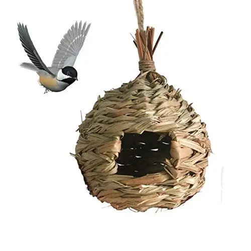 Produktbild: TentHome Vogelnest Vogelhaus Vogelhäuschen Nistkasten Zum Aufhängen Nisthaus Käfig Stroh Meisenkasten Papageiennest Vogelnester für Papageien Sittiche Kanarienvogel Nymphensittich Vögel (C)