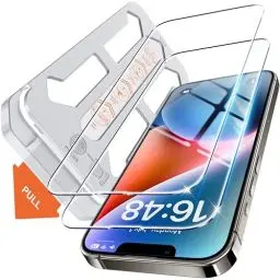 Produktbild: Tentoki für Panzerglas iPhone 13 / 13pro / 14 / 16e Panzer Schutz Glas (6,1 Zoll), 2 Stück Schutzfolie kompatibel mit iPhone 13 /16e/13 Pro / 14, (Auto Dust-Elimination)