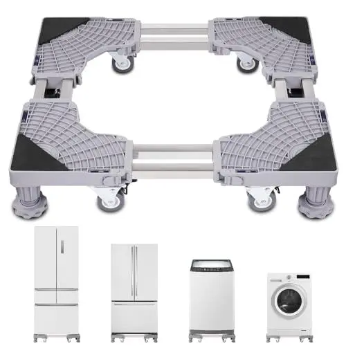 Produktbild: Teodute Waschmaschinen Sockel Untergestell mit 4 Füßen+8 Räder, Verstellbare Waschmaschinensockel Bärenlast 500kg für Waschwaschine,Kühlschrank und Trockner (Einstellbare 50-69 cm)