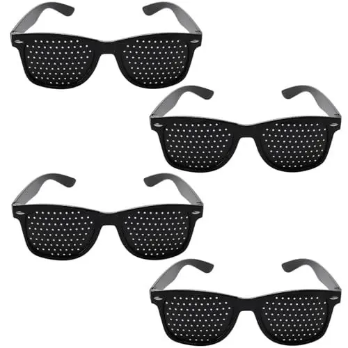 Produktbild: Teokantz 4 Stück Schwarze Rasterbrille Pinhole Glasses, Lochbrille für Augentraining zur Entspannung Gitterbrille mit Faltbaren