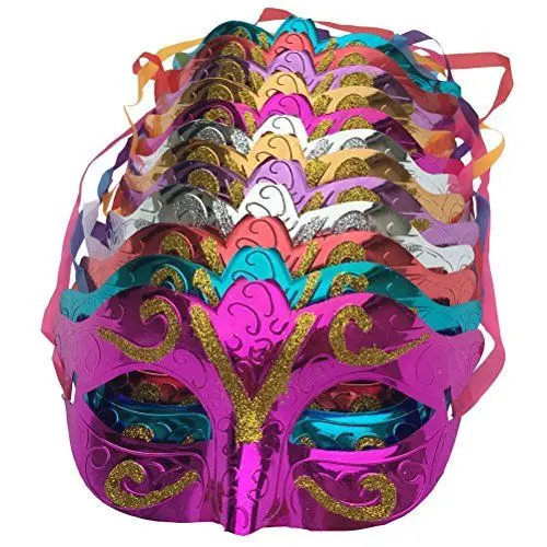 Produktbild: TEOSTWF 12 Stück Partymasken, Retro-Partymasken, Halbe Gesichtsmaske, Glänzende Partymaske, Karnevalsmaske, Hochzeits-Requisiten, 6 Farben, 2 von Jeder Farbe, kein Schwarz (12 Pcs)