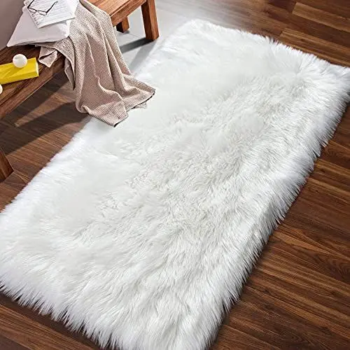 Produktbild: Teppich Flauschig Lammfell Teppich Weiß deko Mädchen Kinderzimmer Aesthetic Teppiche Teenager Zimmer Schlafzimmer Teppich für Wohnzimmer 60x90 cm