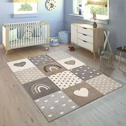 Produktbild: Teppich Kinderzimmer Kinderteppich Spielteppich Junge Mädchen Pastell 3D Optik Modern Regenbogen Herz Punkte, Grösse:120x170 cm, Farbe:Beige 2