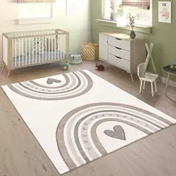 Produktbild: Teppich Kinderzimmer Kinderteppich Spielteppich Junge Mädchen Pastell 3D Optik Modern Regenbogen Herz Punkte, Grösse:80x150 cm, Farbe:Beige