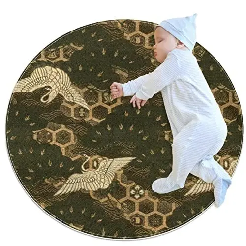 Produktbild: Teppiche für Schlafzimmer, luxuriöser weicher und dicker rutschfester Teppich für Babyzimmer, moderner Dekorteppich für Kinderzimmer, 3 Ft,Japanische Kran Zypresse Zusammenfassungs Hexagon Weinlese
