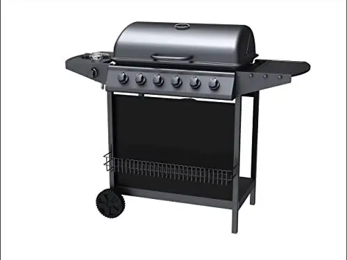 Produktbild: tepro Gasgrill Hampton, 6 Brenner, 1 Seitenbrenner (Seitenkocher), Zündung im Drehregler, Grillwagen mit Rädern, Maße ca. 122,5 x 55,4 x 97,7 cm
