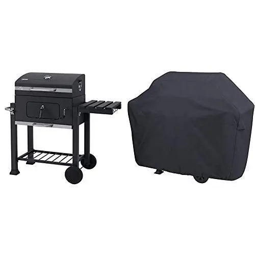 Produktbild: tepro Grillwagen Toronto Click Holzkohlegrill, Anthrazit/Edelstahl & Amazon Basics - Gasgrill-Abdeckung - Klein, Schwarz