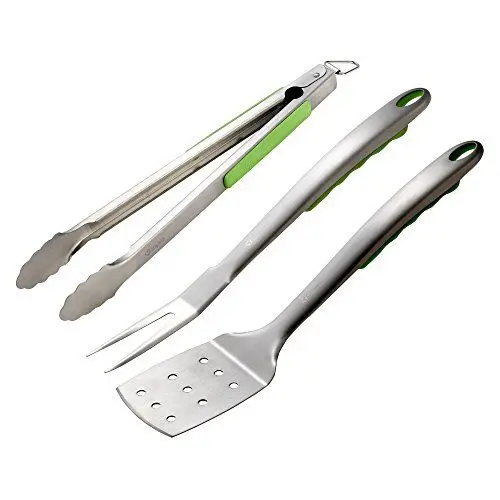 Produktbild: tepro Grillzubehör Grillbesteck 3-teilig besttehend aus Zange, Gabel, Wender mit Kunststoffgriff aus Edelstahl