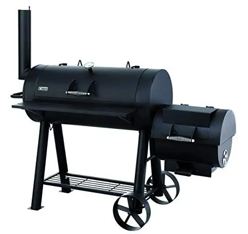 Produktbild: tepro Smoker Milwaukee (Holzkohle-Grillwagen mit Rollen) zum Räuchern, BBQ, Grillen, Neben- und Hauptkammer mit Belüftungsregler und Kamin, Thermometer, Maße ca. 171 x 78,5 x 151 cm