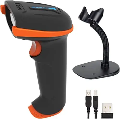 Produktbild: Tera Barcode Scanner 1D 2D QR Wireless Kabellos 2,4 GHz + Wired USB 2,0 Kabelgebunden Handscanner Barcodelesegerät mit Ständer Halterung 5 Mil Auflösung 100m Reichweite, D5100