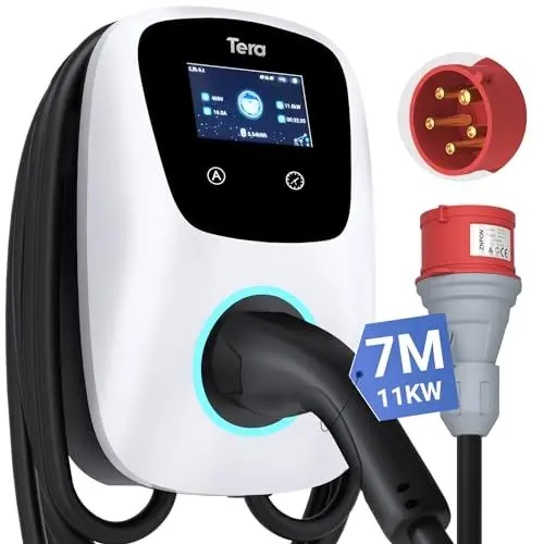 Produktbild: Tera EV Ladegerät Typ 2 22KW Heim Ladestation 32A 400V CE&TÜV Wallbox 7 Meter Ladekabel mit Ladegerätehalter App-Steuerung CEE 3-Phasen Stecker für Alle EV und PHEVs W01 Weiß