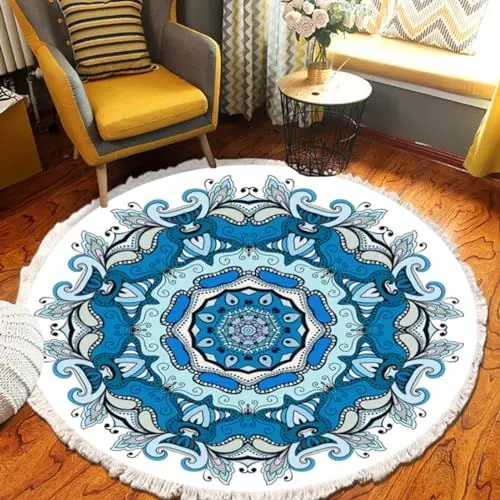 Produktbild: Terafeels Runder Teppich Mit Quasten - Gewebter Boho Teppich Waschbar für Schlafzimmer, Wohnzimmer, Küche, Eingang - 60 × 60cm, 10060
