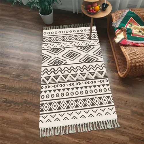 Produktbild: Terafeels Wohnzimmerteppich Boho Rutschfest Dünner Waschbar Bodenbelag für den Innenbereich Faltbarer Leichter Büro Schlafzimmer Küche 60 × 90cm, 56090