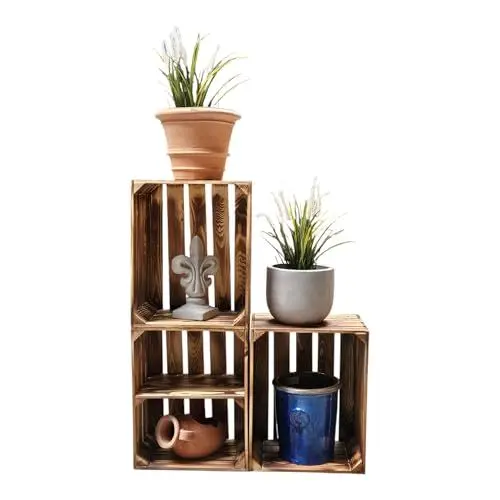 Produktbild: Teramico Obstkisten/Weinkisten/Holzkisten Tolle Set-Angebote -Geflammt oder Natur - massiv und stabil - Ideal zum Möbelbau - Spitenqualität (3er Set geflammt Ablage kurz)