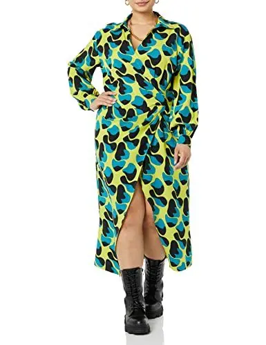 Produktbild: TEREA Maxikleid für Damen, Raina Drapiert Gekreuzt, Citronelle-Zellendruck, Größe XXL