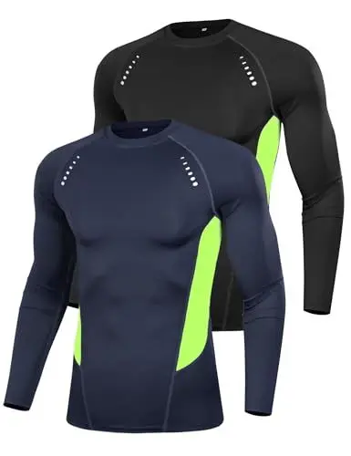 Produktbild: Terecey 2er Pack Compression Shirt Herren Langarm Kompressionsshirt - Sport Fitness Gym T-Shirt - Kühles & Trockenes Laufshirt Leicht Basic Kompressions-Shirt fur Jogging Workout, Schwarz+Navy Blau M