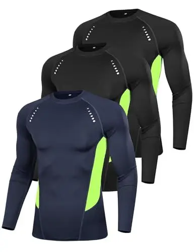 Produktbild: Terecey 3er Pack Compression Shirt Herren Langarm Kompressionsshirt - Sport Fitness Gym T-Shirt - Basic Laufshirt Leicht Weich Kompressions-Shirt fur Jogging Workout, 2er Pack Schwarz+ Navy Blau M