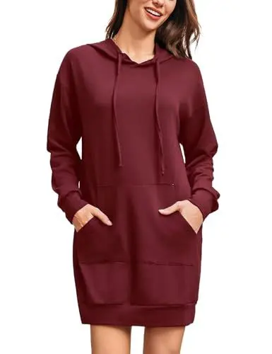 Produktbild: Terecey Damen Hoodie Langarm Sweatshirts mit Kapuzenpullover Lang Baumwolle Sweatkleider mit Kapuze Frauen Casual Minikleid