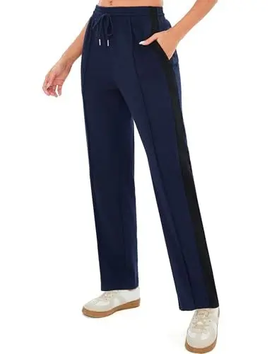Produktbild: Terecey Damen Jogginghose Baumwolle Freizeithose, Sporthose Lang Trainingshose mit Taschen Yogahose Weites Bein Geradem Bein Hose fur Running Fitness Läuft Gym S-XXL