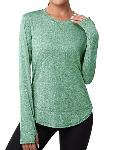 Produktbild: Terecey Funktionsshirt Damen Locker Langarmshirt Atmungsaktive Sportshirt Wandershirt Longsleeve Freizeitshirt Sport Oberteile fur Gym Workout Running, Grün 3XL