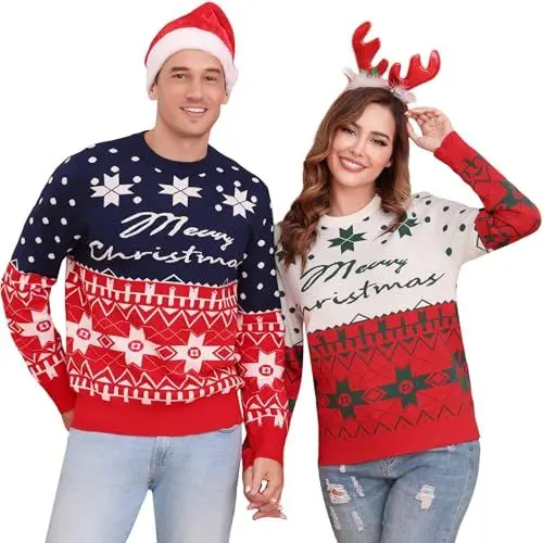 Produktbild: Terecey Herren Weihnachtspullover Lustig Mode Christmas Sweater Winterpullover Warm Ugly Weihnachtspulli Oberteil Weihnachtsoutfit Locker Weihnachten Sweater Strickpullover, Denim Blau S